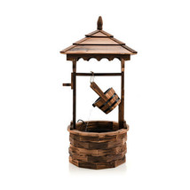 Patio Wooden Water Fountain with Electric Pump-Brown - Color: Brown - $4,059.98 MXN