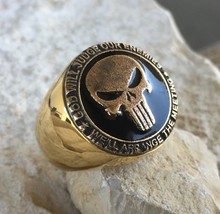 Size 13.5 Punisher Us Army Ring Marines Gold Steel Pin Patch Bague Silver Skull - £25.93 GBP