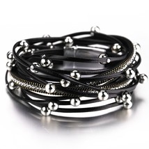 Metal Beads Charm Leather Bracelets for Women Fashion Crystal Chain Bohemian Mul - £14.16 GBP