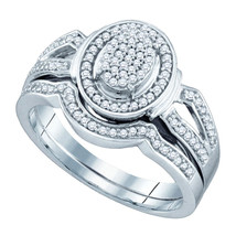 Sterling Silver Round Diamond Oval Cluster Bridal Wedding Engagement Rin... - $5,585.90 MXN