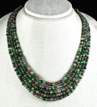 Natural Emerald Ruby Blue Sapphire Beads Round 5 L 377 Carats Gemstone Necklace - £519.97 GBP