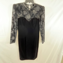 Algo-Ettes Women vintage Velvet Dress Black Floral Long Sleeve Lace Sz 7 - £12.05 GBP
