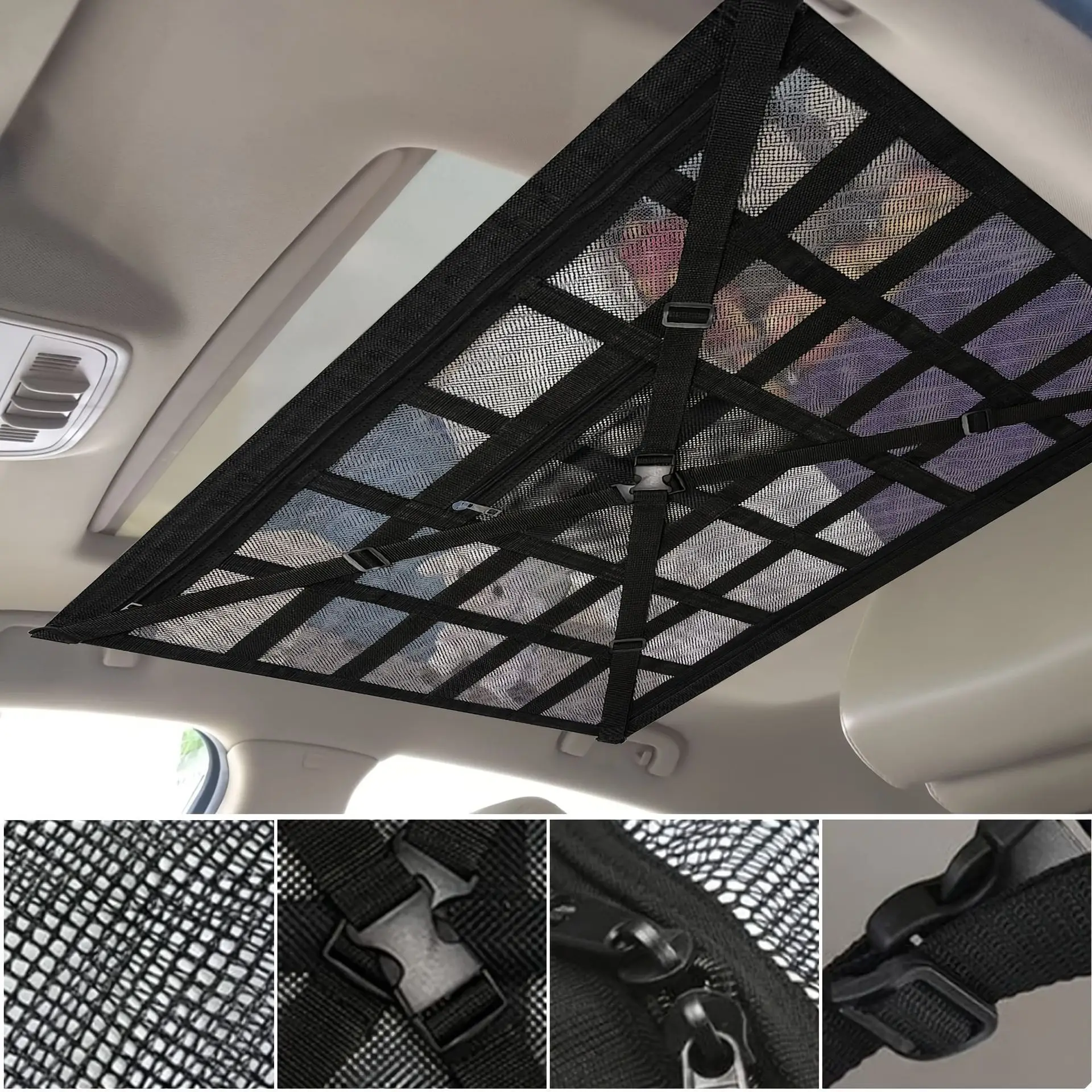 Car Roof Storage Bag Interior Cargo Net Breathable Mesh Bag Car Ceiling ... - £16.46 GBP+