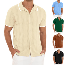 Lapel Short-Sleeved Shirt Summer Fashion Casual Stitching Color H\\ - £20.95 GBP+