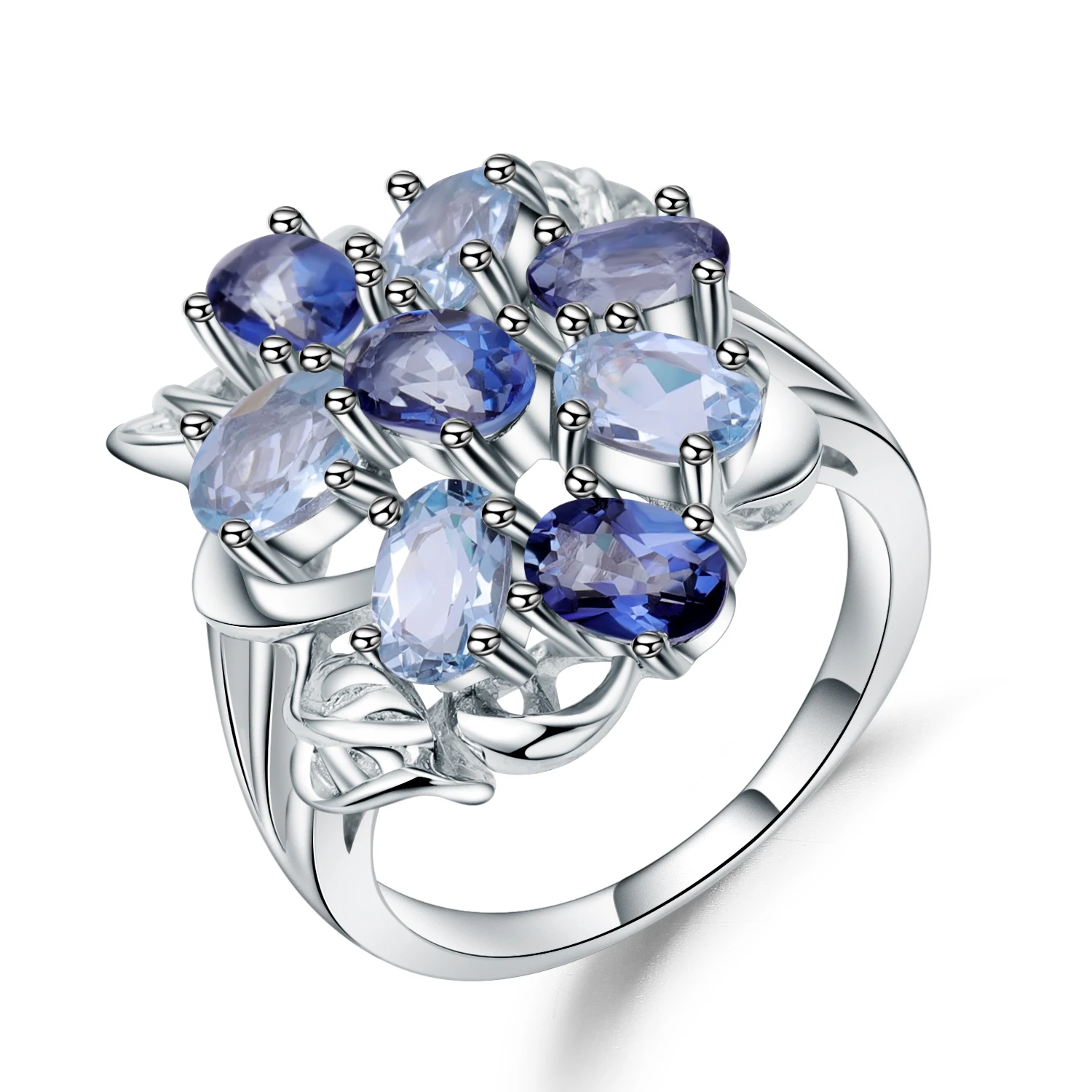 Gem&#39;s Ballet  925  Silver Rings Multicolor  Sky Blue Topaz Mystic Finger Ring Fo - £52.81 GBP