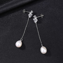 S925 Silver Drop Earrings Korean Personality Long Fresh Water Pearl Fringe Drop  - £20.88 GBP