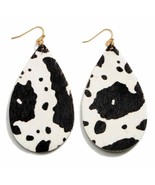 Black &amp; White Cow Print Teardrop Dangle Earrings - £11.89 GBP