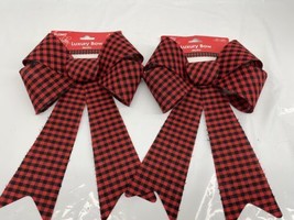 Christmas Red and Black Buffalo Check Large Bow Indoor Or Outdoor Use 2 ... - £7.56 GBP