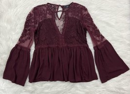 American Eagle Outfitters Blouse Floral Mesh Lace Flare Peplum Small DEF... - £9.34 GBP