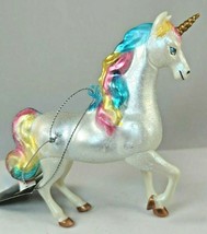 Robert Stanley White Glitter Glass Unicorn Ornament Rainbow Tail 5&quot; NWT - $17.99