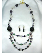 Unique handcraft GEMS Crystal Amethyst Onyx Jade necklace pendant earrin... - £62.67 GBP