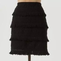 HD In Paris Black Anthropologie Tiered Fringe Shorter Above Knee Skirt Size 6 - £27.33 GBP
