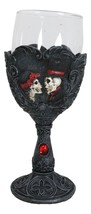 Love Never Dies Wedding Bride Groom Skulls Scrollwork Wine Glass Chalice Goblet - £21.70 GBP