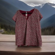 Maurices Womens Size 2 Chiffon Floral Burgundy Keyhole Blouse Cap Sleeve - £9.06 GBP