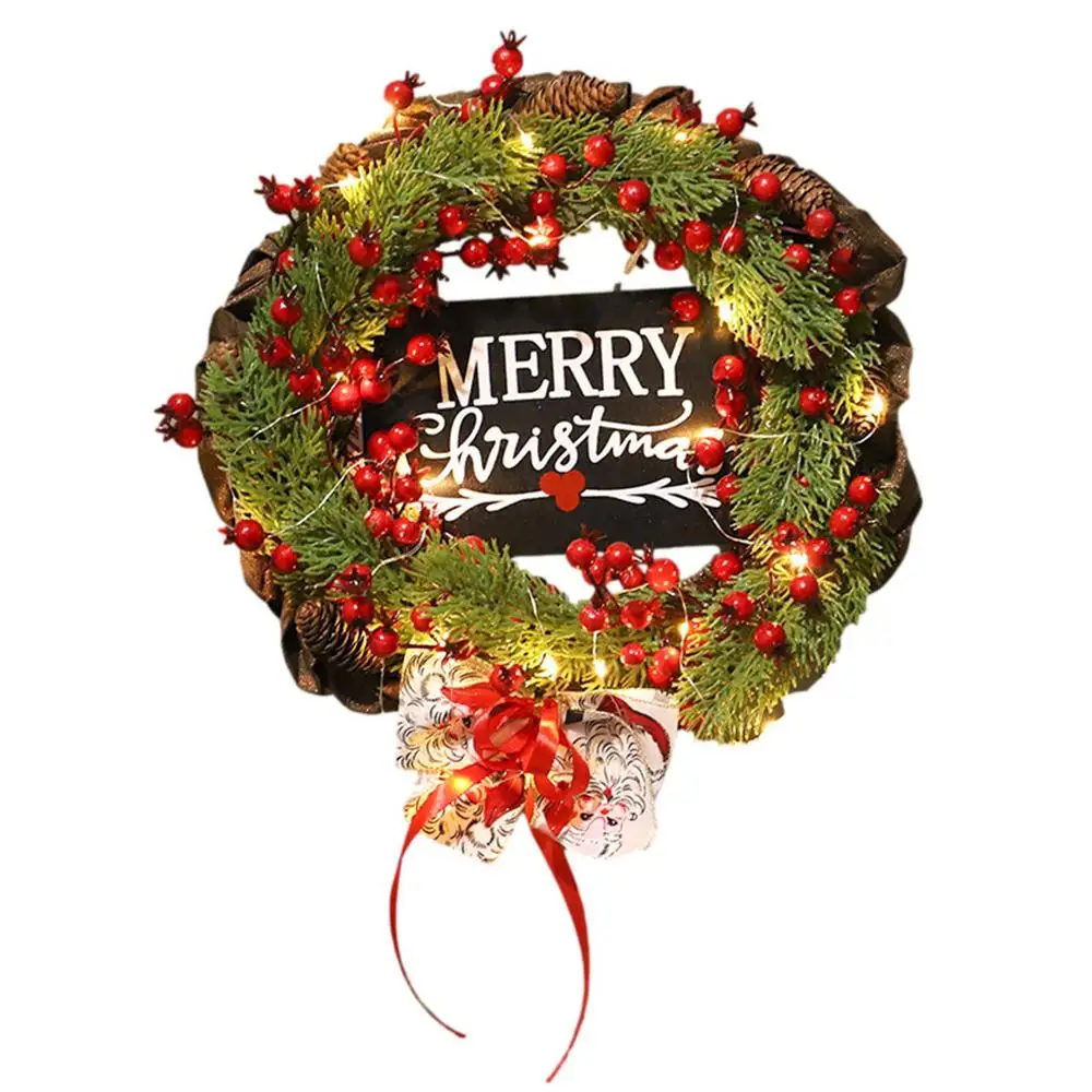 New Christmas Door Wreath  Christmas Wreath with Berries and LED Lights Simple t - £116.23 GBP