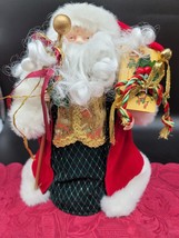 Vintage Santa Tree Topper Christmas Ornament Red Gold Embellished Fabric... - $13.27