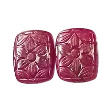 Certified Ruby, Hand Engraved Ruby Pair, No Heat Ruby, Ruby Earring, Carved Ruby - £386.05 GBP