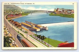 Postcard Lock No 1 Monongahela River Pittsburgh PA Illustrated Railroad Linen - $3.75