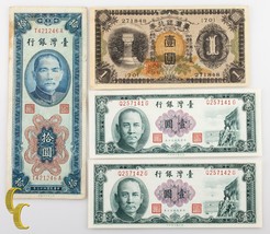 1946-1960 Taiwan 4 PC Billets 10 &amp; 100 Yuan (Vf-Unc) Très Fin À Hors-Circulation - £41.31 GBP