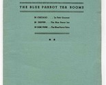 Blue Parrot Tea Room Menu/History Chicago Le Petit Gourmet 1936  - $87.12