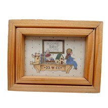 Vintage Miniature Wood Framed Print Home Sweet Hearts 3x4&quot; Primitive Fol... - $9.97