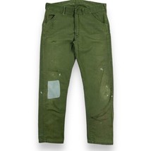 Vintage 70s Painter Patch Repaired 36x29 Men Work Pants Talon Zipper Faded Green - £59.63 GBP