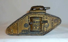 Antique AC Williams Cast Iron Gold Colored Tank Bank USA 1918 Still Penn... - £200.32 GBP