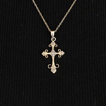FAS diamond &amp; vermeil cross necklace - ornate 2-tone pendant gold over sterling - £27.53 GBP