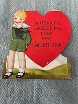 Little Boy &amp; Heart Mini Valentines Day Card Early 1900&#39;s Card Stock Vint... - $4.74