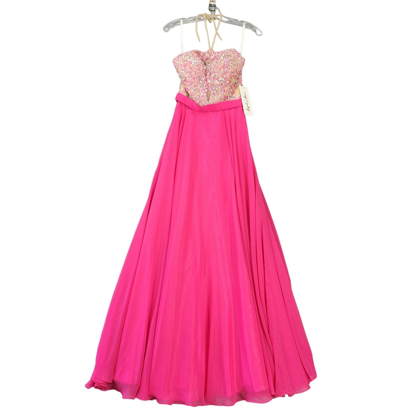Primary image for Angela Alison Women Dress Size 0 Juniors Pink Maxi Beads Lace Formal Sleeveless