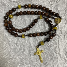 Catholic Rosary with black wooden beads and yellow gemstone beads - £23.90 GBP