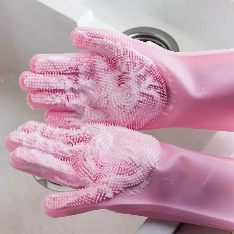 Dishwashing Gloves Silicone Gloves Pet Bath Brush Household Kitchen Cleaning Art - £18.78 GBP