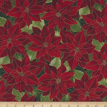 108&quot; Wide Quilt Backing Poinsettias Holiday Cotton Fabric Print by Yard D263.26 - £19.14 GBP