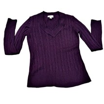 Ann Taylor Loft Sweater Size Small Purple Cable Knit Wool Blend Pullover V Neck - £9.14 GBP