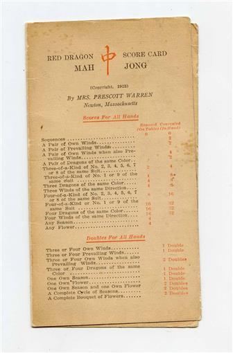 Red Dragon Mah Jong Score Card 1923 Mrs Prescott Warren Newton Massachusetts - $245.52