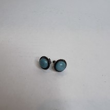 Vintage Sterling Silver Round Screw On Turquoise Earrings - $24.36