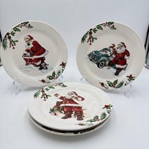 Pier 1 Ironstone Winter Wonders 9&quot; Salad Plate 4 Different Santas White ... - $85.50