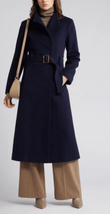 Fleurette Womens 0 Belted 100% Loro Piana Wool Longline Coat Navy Lined NWT - £585.75 GBP