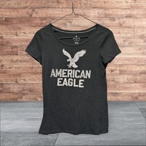 Junior Women&#39;s American Eagle Logo Graphic Black T-Shirt Size Medium - £13.33 GBP