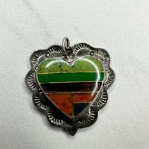 Vintage Silver Tone Heart Inlay Upcycled Pendant - £22.30 GBP