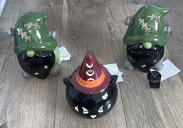 Cat Witch &amp; Frankenstein Gnome Lot Of 3 Crescent Ent. Co. Ceramic Light Up  - £13.50 GBP