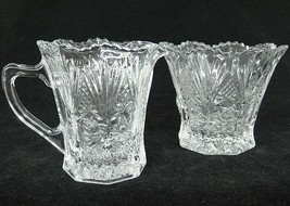 Crystal Creamer and Open Sugar Sawtooth Edge Lines Rose Flower Star Beautiful - £10.67 GBP