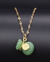 Natural Green Chinese Jade Money Bag On 18K Chain - Good Luck Fengshui - £15.83 GBP