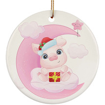 Cute Baby Pig Pink Moon Ornament Christmas Gift Home Decor For Animal Lover - £11.83 GBP