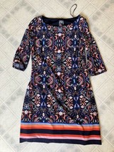 Vince Camuto Women&#39;s Floral Print 3/4 Sleeve Sheath Dress Navy Blue oran... - $27.83