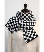 Black Checkered Knitted Soft Warm Large Scarf - $178.61 MXN