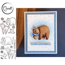 Reindeer Bear Bird Snowflake Hello Winter Metal Cutting Dies Clear Stamps Card - £11.24 GBP