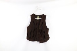 Vtg 60s Boho Chic Womens M Distressed Studded Suede Leather Festival Vest USA - £118.39 GBP