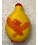RARE Vintage Yellow Orange Glass Snuff Bottle Jar - Opened Winged Owl 2 ... - $118.80