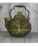 Vintage Footed Green Embossed Fruit Metal Handle Japan Teapot Majolica G... - €20,63 EUR
